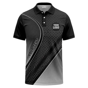 hexagonal gradient geometric print with customizable logo polo shirt