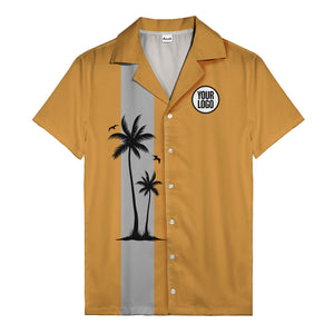 illustrated tropical island palm trees & birds yellow hawaiian shirt for men