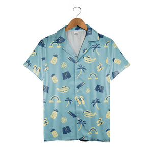 Japanese Cherry Blossom Hawaiian Shirt in Serene Blue Palette