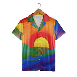Layered Horizon Hawaiian Shirt with Mountain to Ocean Gradient Design
