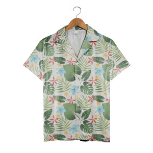 Light Beige Speckled Monstera Hawaiian Shirt with Alocasia and Star Flowers