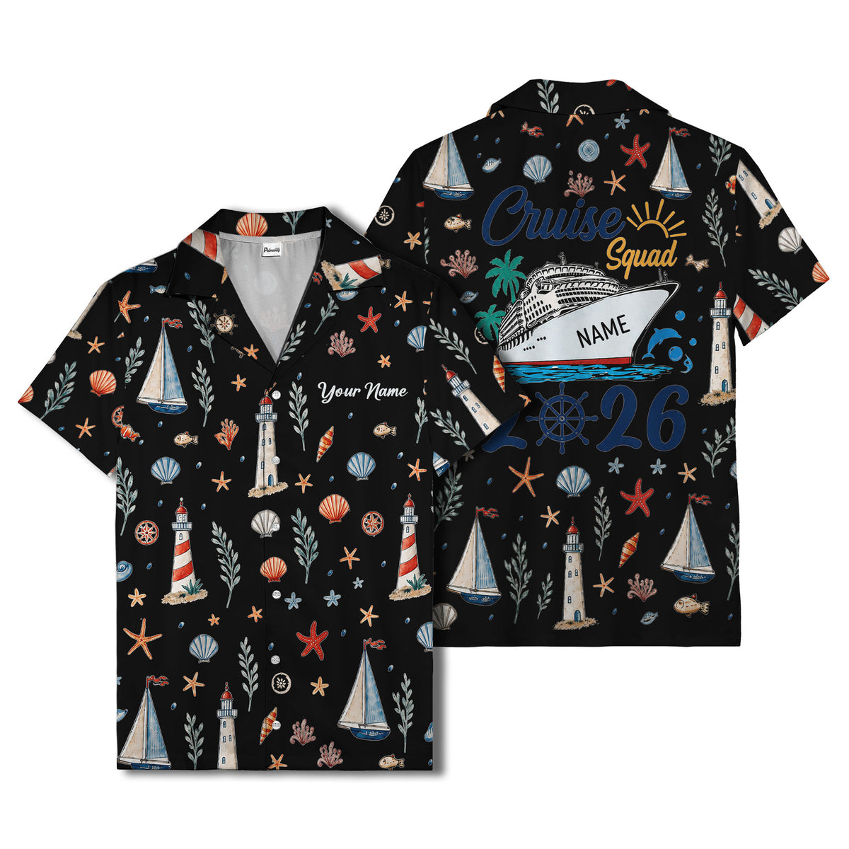 lighthouses sailboats seashells watercolor nautical hawaiian shirt for men