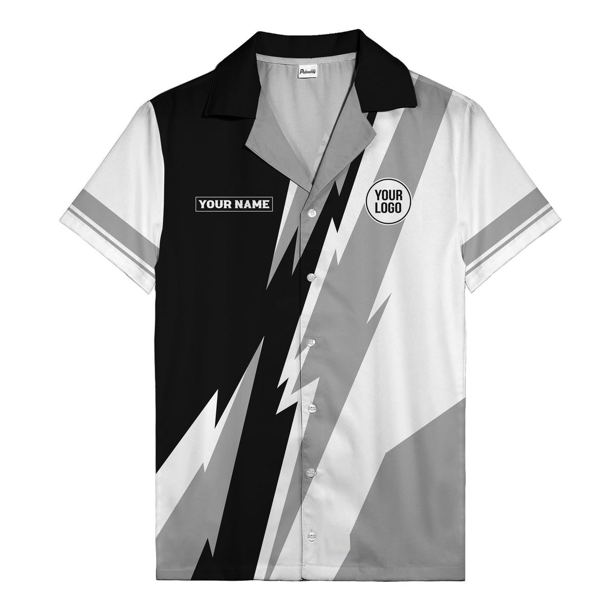 lightning bolt & diagonal stripe graphic hawaiian shirt for men