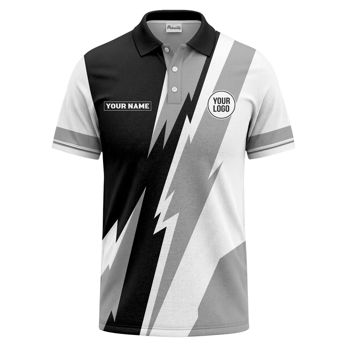 lightning bolt & geometric stripes polo shirt for men
