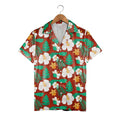 Maroon Paradise Hawaiian Shirt with White Hibiscus and Golden Plumeria