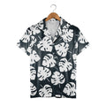 Midnight Blue Monstera Hawaiian Shirt with Clean White Design
