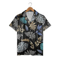 Midnight Jungle Black Hawaiian Shirt with Teal Monstera and Gold Accents