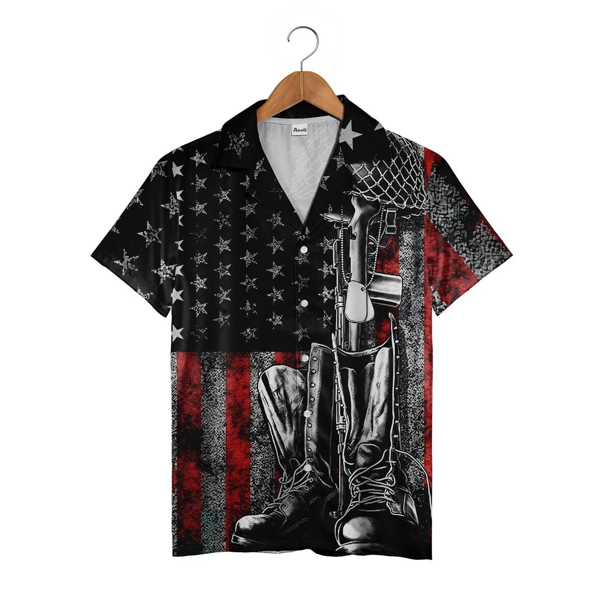 Military Veteran Hawaiian Shirt - Rifle Dog Tags Helmet & Boots Army Memorial Day