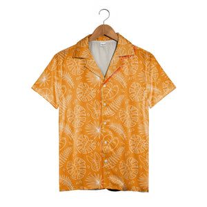 Minimalist Monstera Line Art Hawaiian Shirt in Vibrant Orange