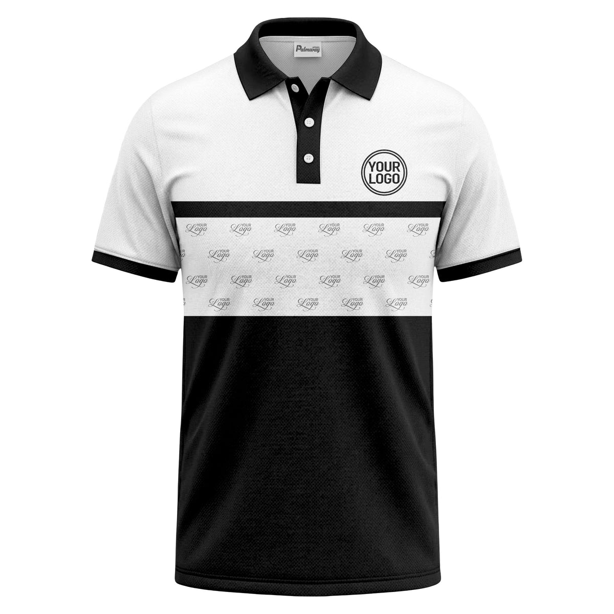 monochrome custom logo repeat stripe polo shirt for men