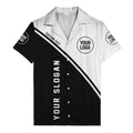 monochrome diagonal stripe custom logo & text hawaiian shirt