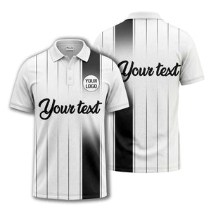 monochrome gradient vertical stripes with custom logo text polo shirt