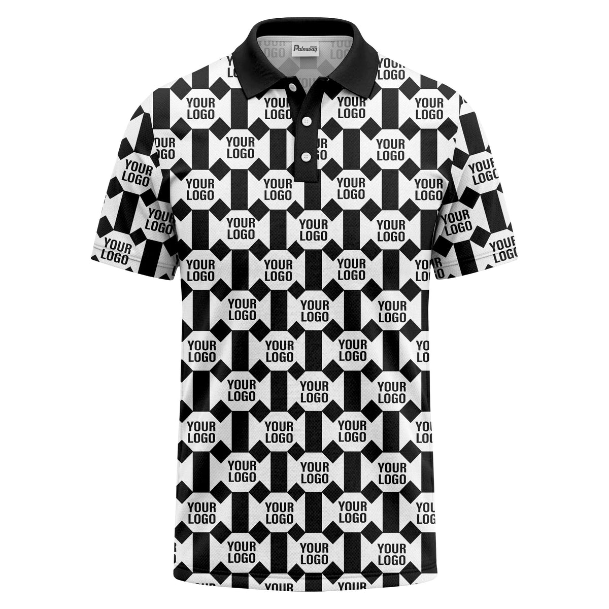 monochrome hexagon repeat custom logo geometric polo shirt for men