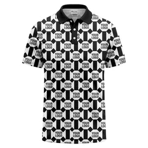 monochrome hexagon repeat custom logo geometric polo shirt for men