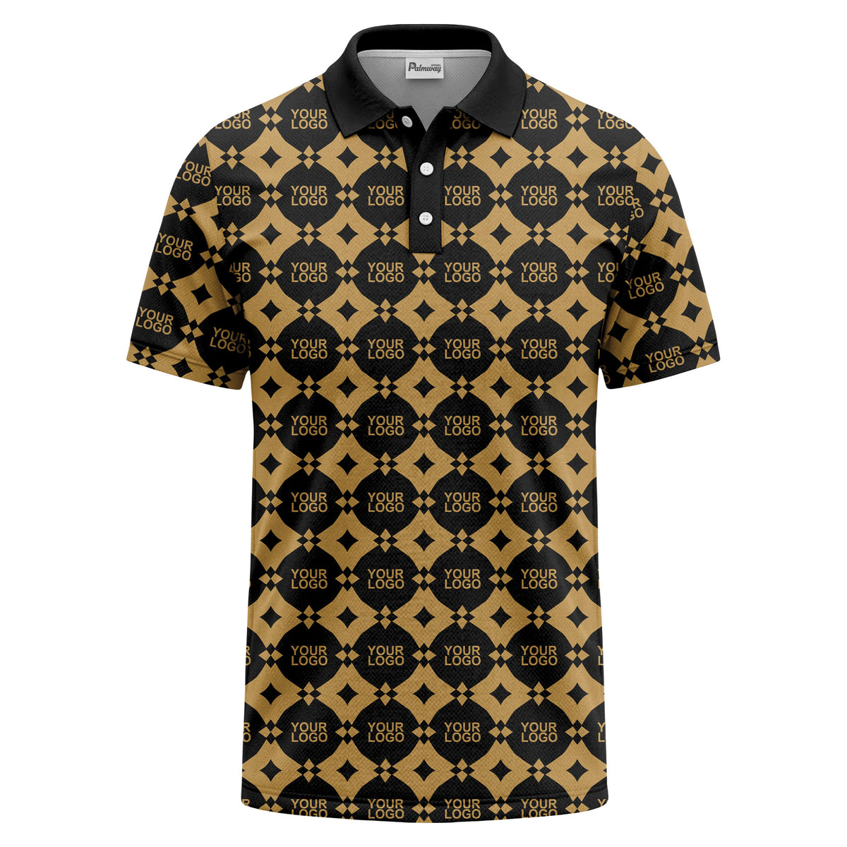 monogrammed gold black diamond repeat luxury polo shirt
