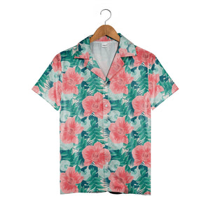 Pale Beige Cream Orchid Hawaiian Shirt with Elegant Palm and Monstera Leaves