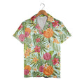 Pale Cream Watercolor Hibiscus Hawaiian Shirt with Berries and Paint Splatters