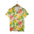 Pale Yellow Pink Hibiscus Hawaiian Shirt with Plumeria and Banana Leaves