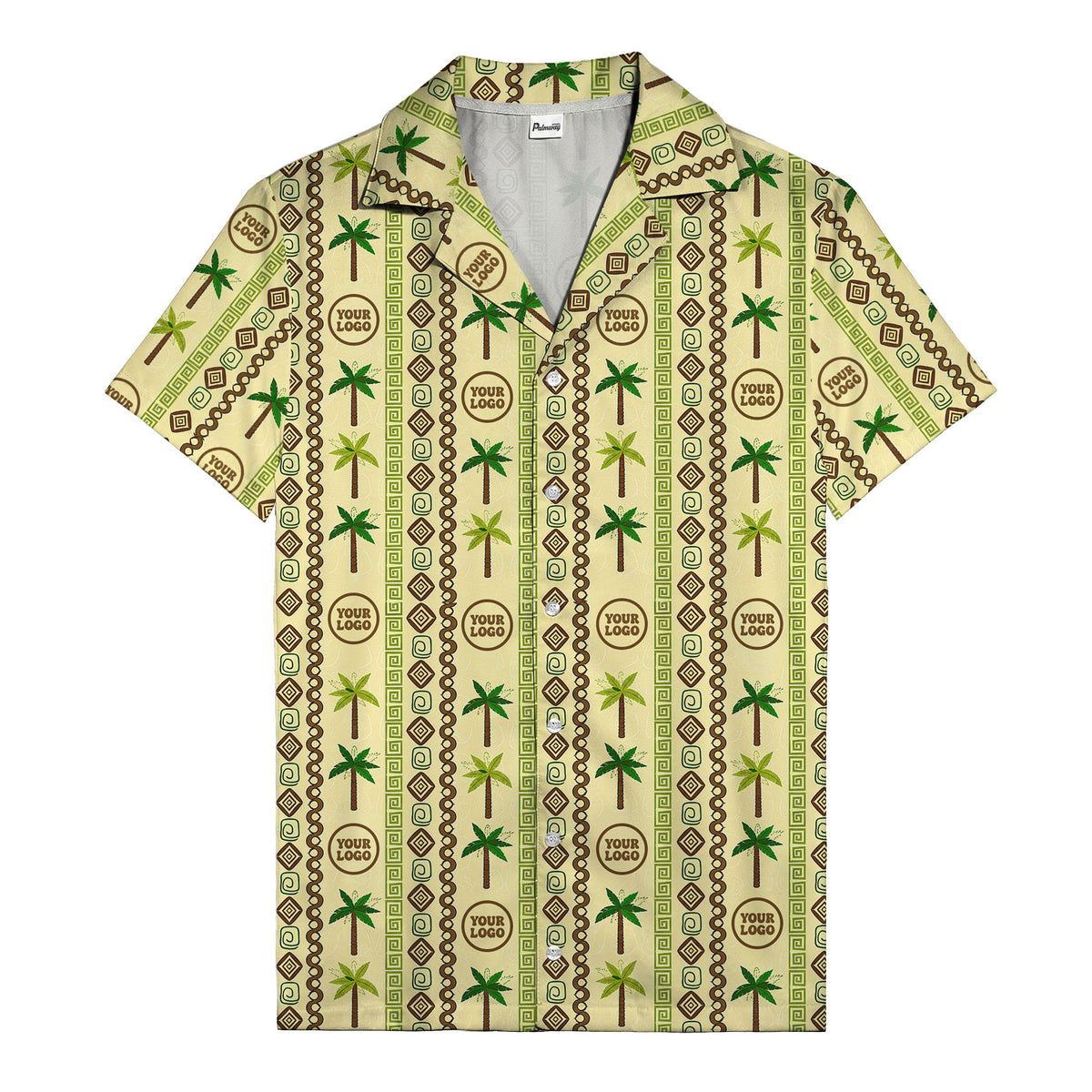 palm tree & monogram logo repeat vintage beige hawaiian shirt