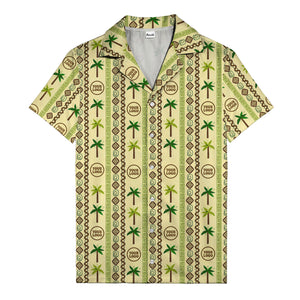 palm tree & monogram logo repeat vintage beige hawaiian shirt