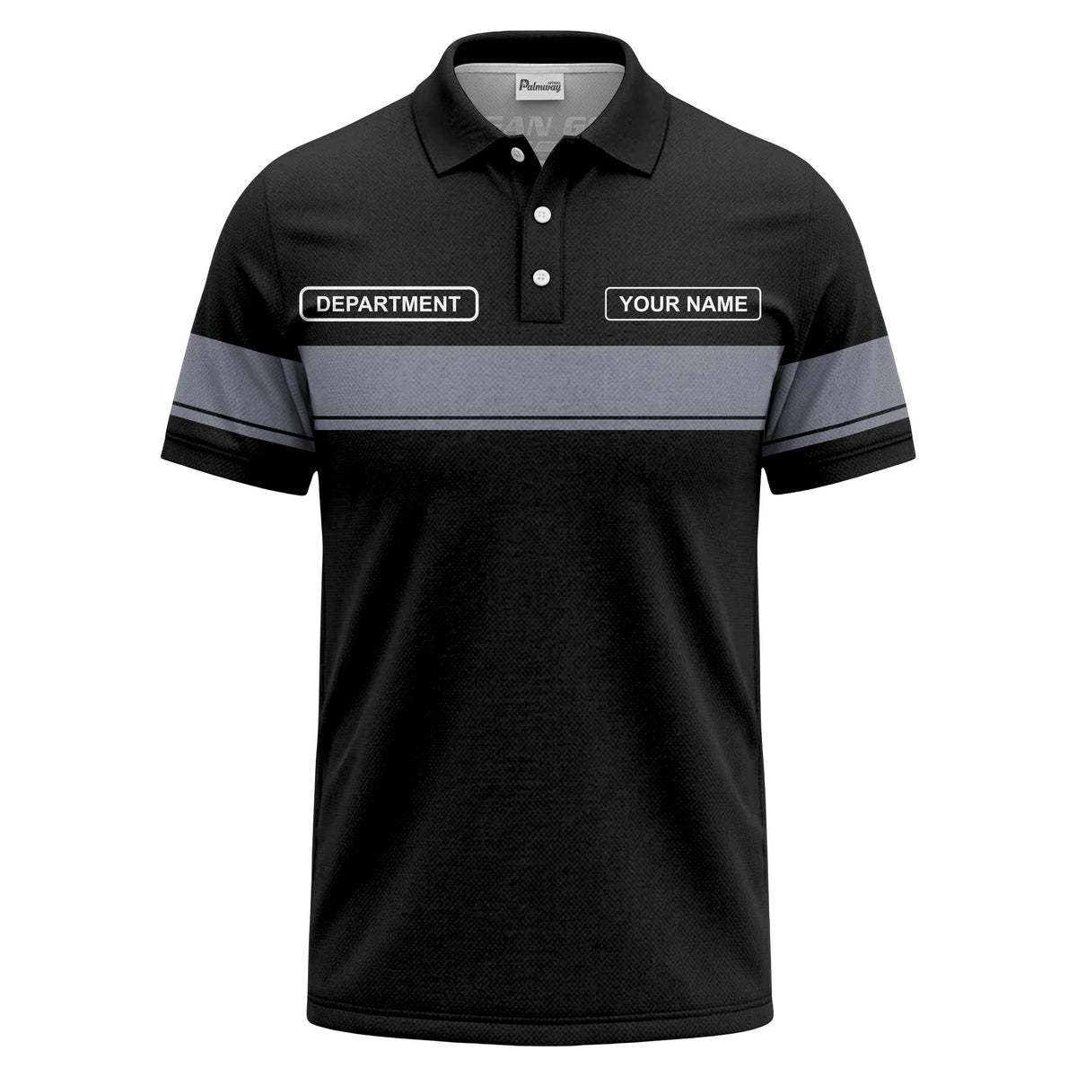 personalized department name gray stripe polo shirt for teams