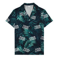 photorealistic palm leaves custom logo navy blue hawaiian shirt