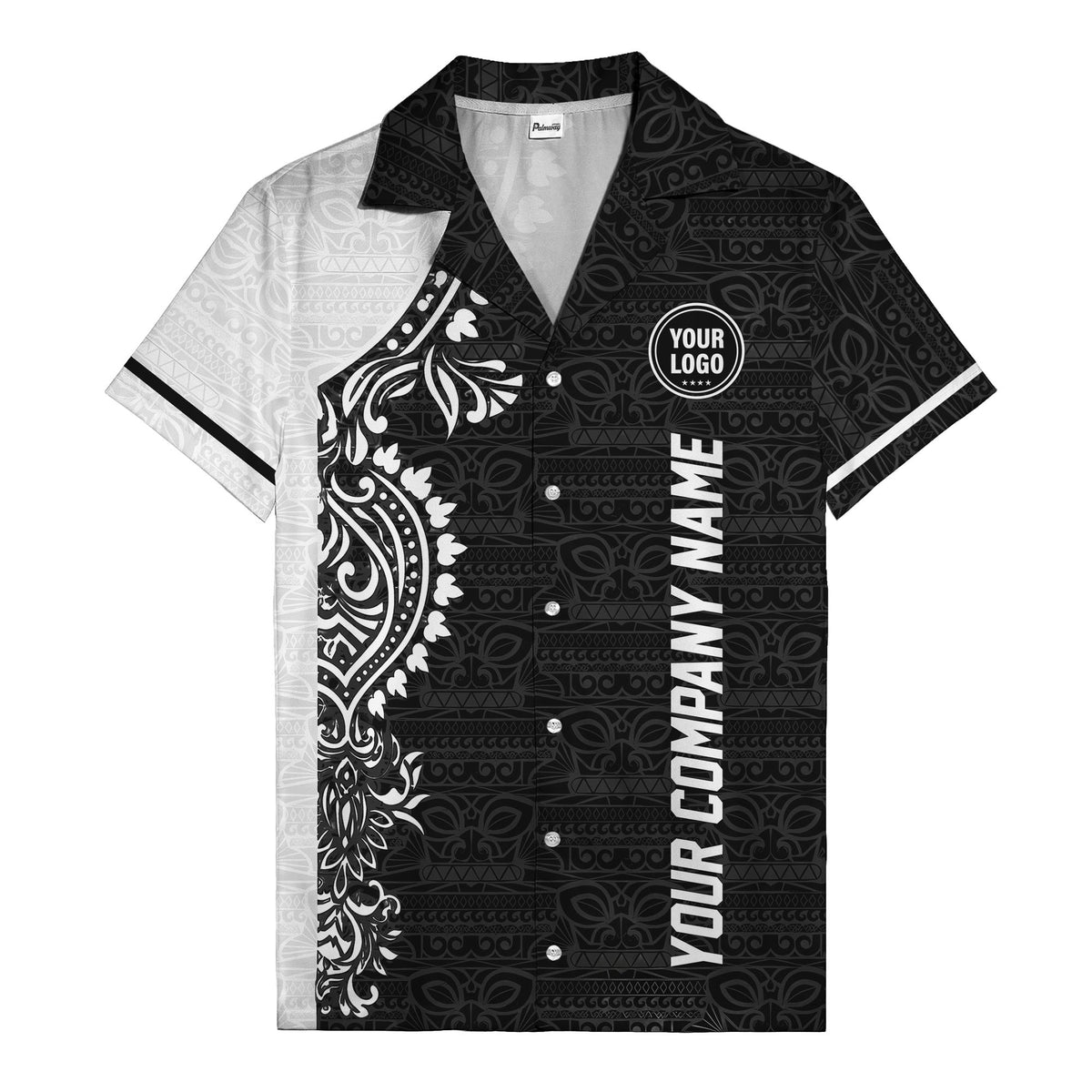 polynesian tribal tattoo motifs black white custom logo hawaiian shirt