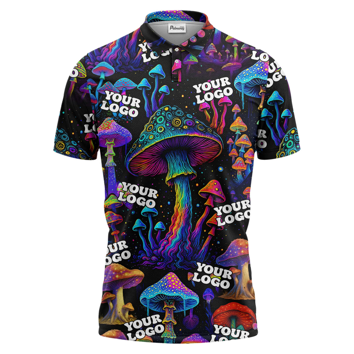 psychedelic mushroom forest cosmic stars all over print polo shirt