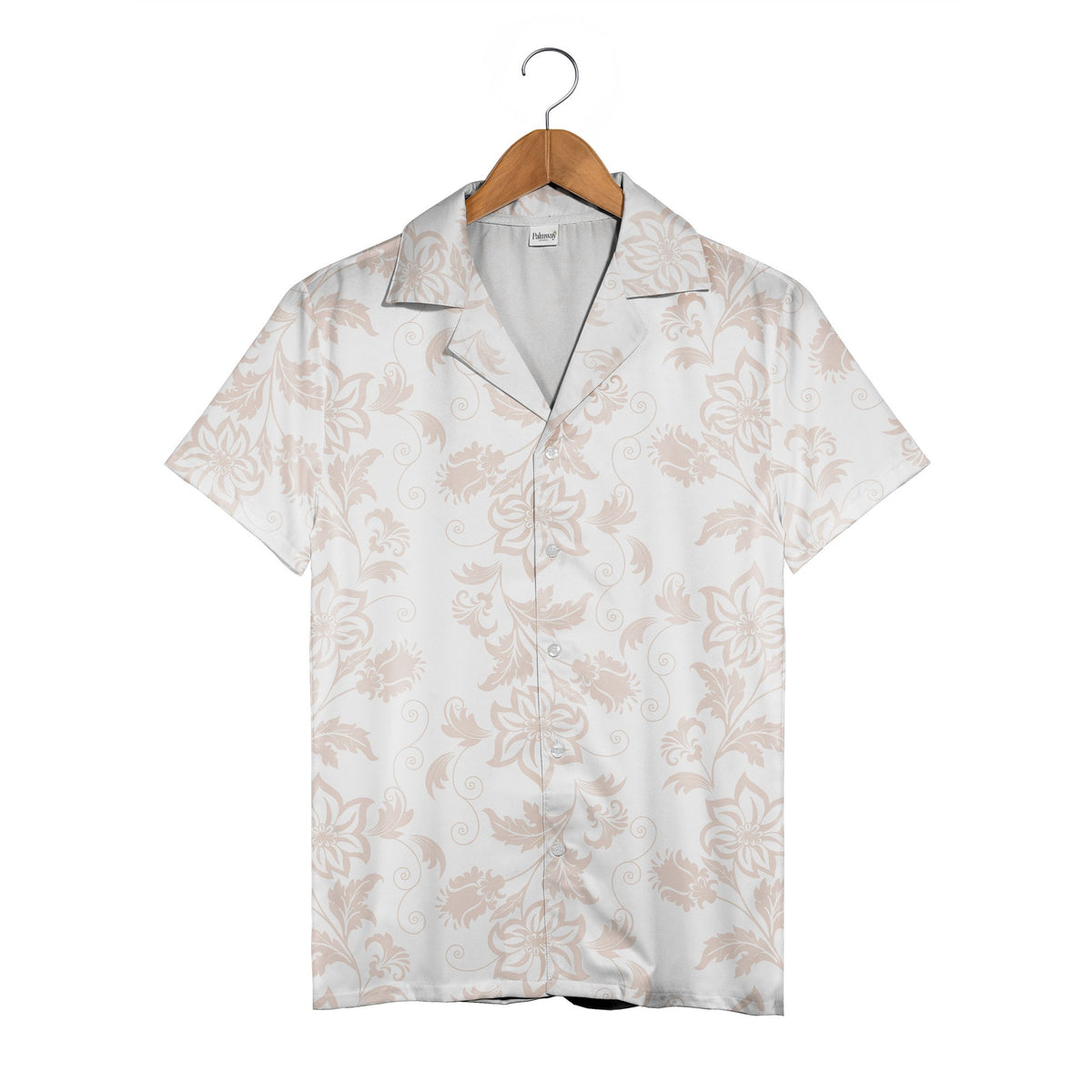 Pure White Damask Blush Hawaiian Shirt with Romantic Scroll Design