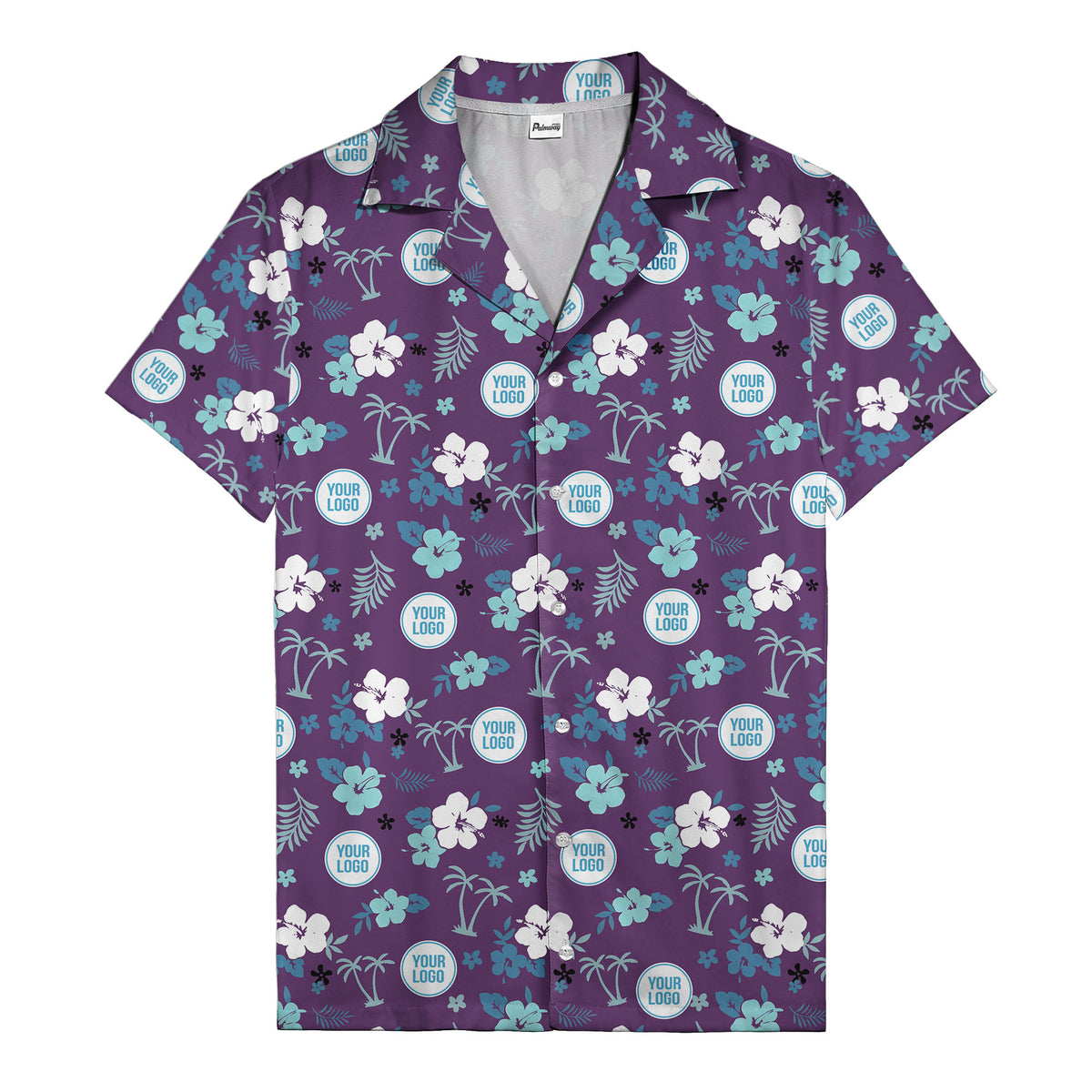 Purple Palm Blooms & Teal Leaf Hawaiian Shirt For Men