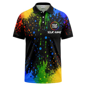 rainbow paint splatter custom logo personalized polo shirt