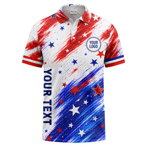 red white blue diagonal stars & stripes brushstroke polo shirt