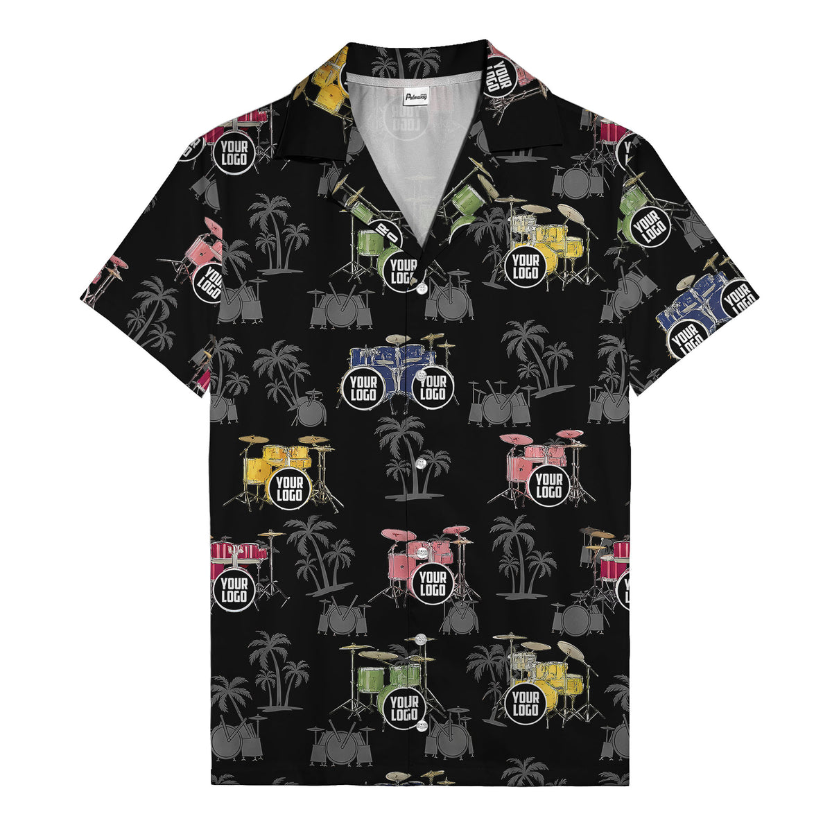 rockin' drum kits & palm trees repeat hawaiian shirt for musicians
