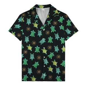 sea turtles and golden logo rings hawaiian shirt for men