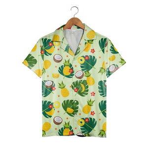 Sky Blue Summer Lemon Coconut Hawaiian Shirt with Monstera and Starfish