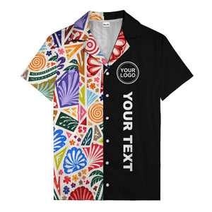 spiral motifs palm leaves hibiscus geometric hawaiian shirt for men