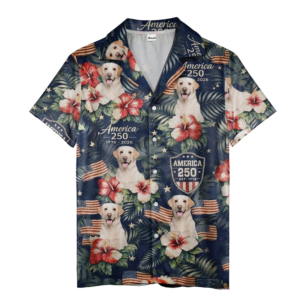 stars stripes and labradors patriotic dark blue hawaiian shirt for men