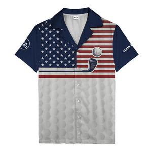 stars stripes golf clubs patriotic red white blue hawaiian shirt for men