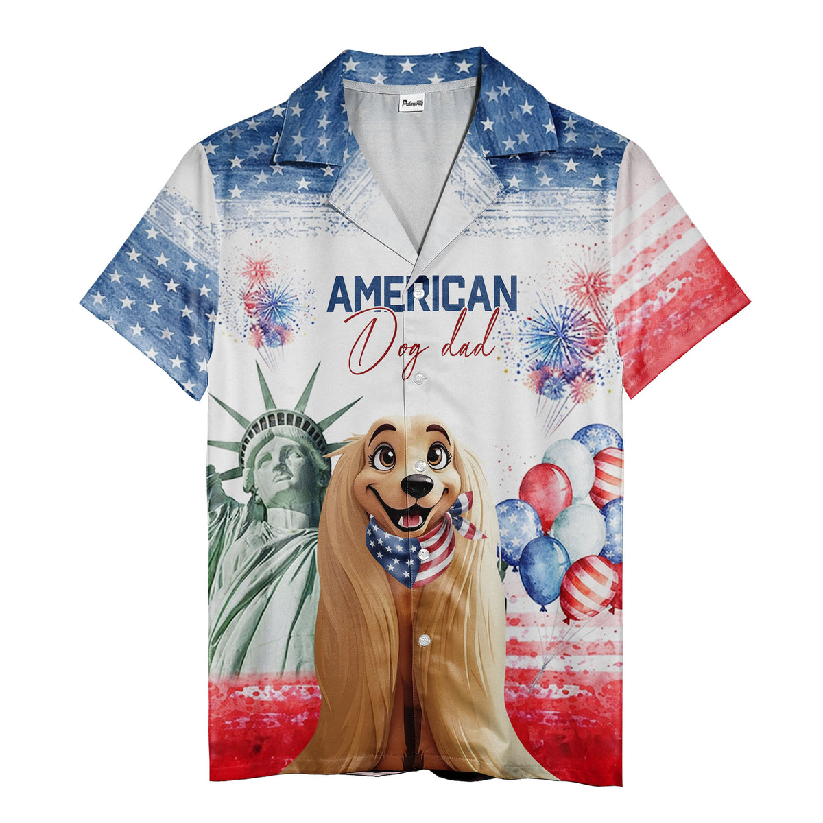 stars stripes & watercolor pups patriotic dog dad hawaiian shirt for men