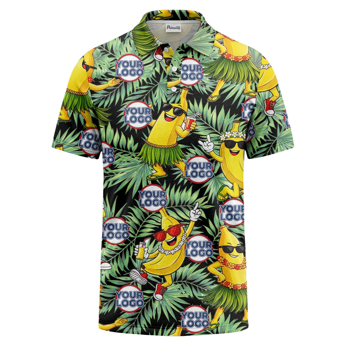 sunglass bananas luau palm leaves polo shirt for men