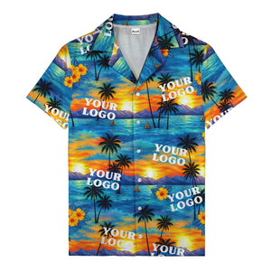 sunset palm trees hibiscus sailboats watercolor hawaiian shirt for men