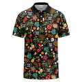 tiki masks palm trees ukuleles watercolor print polo shirt for men