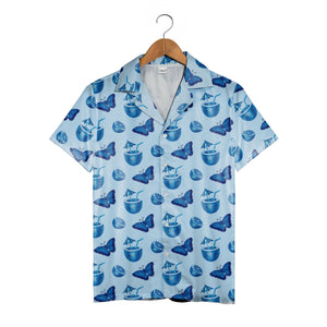 Tropical Cocktail Hour Hawaiian Shirt with Butterflies and Citrus Accents