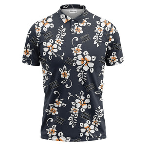 tropical floral hawaiian orange flowers leaves polo shirt for beach getaways