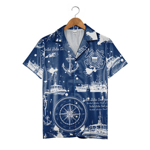 US Coast Guard Hawaiian Shirt - Rescue Boats Helicopter Compass & Anchor Print