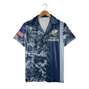 US Navy Seabees Digital Camo Hawaiian Shirt - Patriotic Military Veteran Aloha