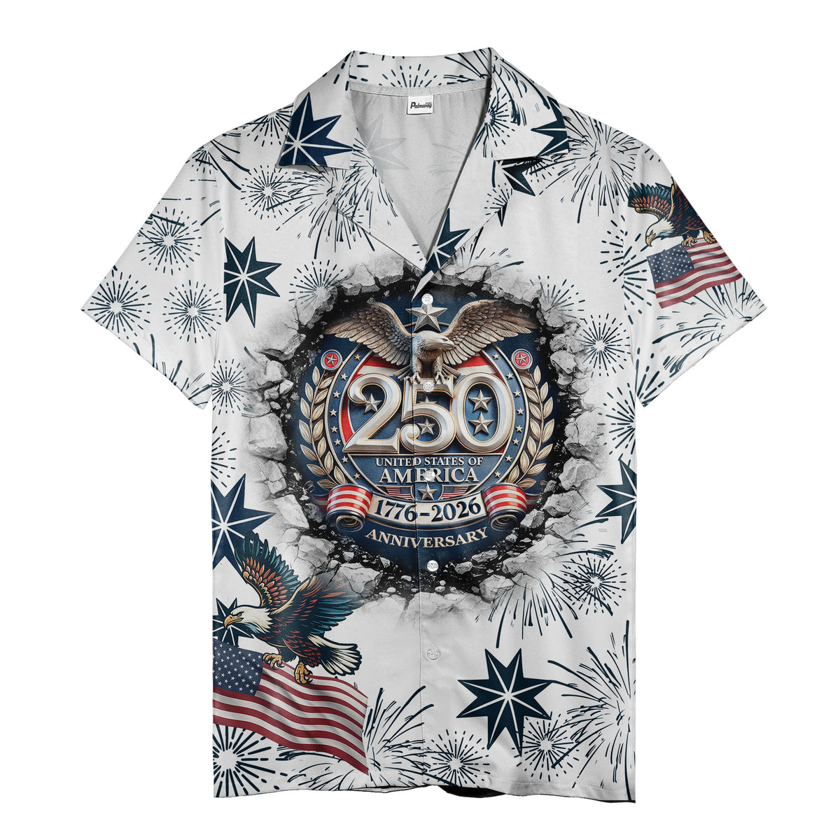 usa 250th anniversary hawaiian shirt with eagles, flags & fireworks, all over print