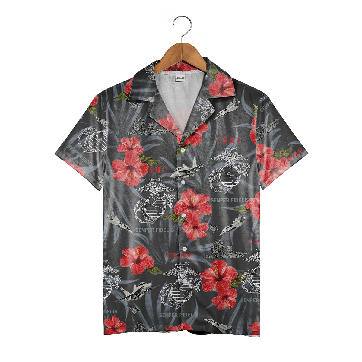 USMC Semper Fidelis Hawaiian Shirt - Fighter Jets Tropical Hibiscus Marine Print