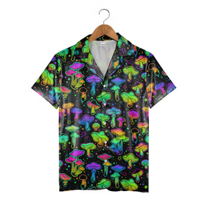 Watercolor Amanita and Forest Mushroom Hawaiian Shirt with Leafy Foliage