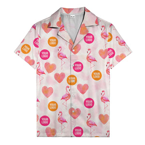 watercolor flamingos & hearts aloha hawaiian shirt